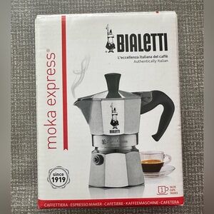 Bialetti Moka Express Stovetop Espresso Maker - Silver & Black 1 cup